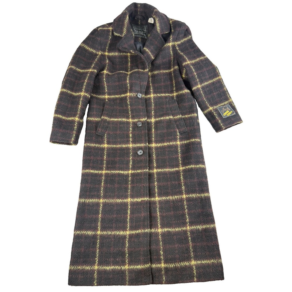 Levis Super Cozy Coat Womens XXS Plaid Long Fuzzy Wool Look Overcoat